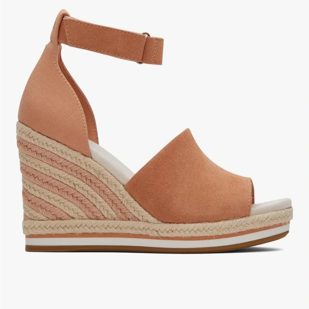Toms Women's Marisol Beige Peach Suede Espadrille Wedge Sandal - Sz 9.5, NWOB
